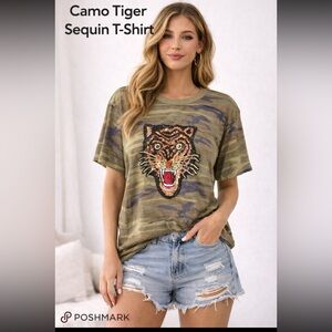 Camo Tiger Sequin T-Shirt